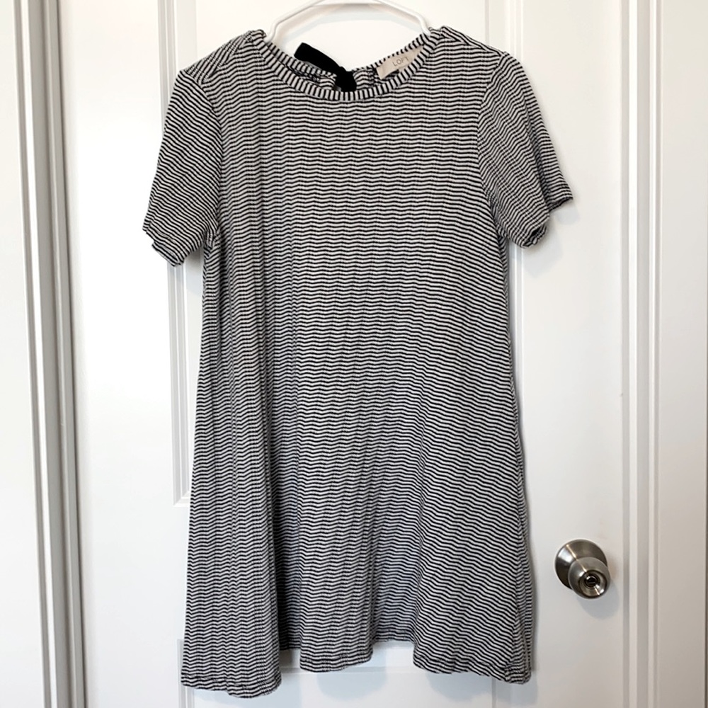 LOFT Ann Taylor Black & White Striped Dress w/ Bow